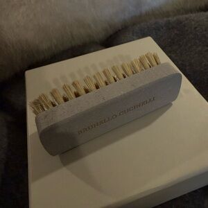 Brunello Cucinelli Light Gray Suede Brush with Gold Logo
